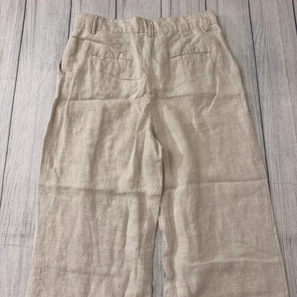 Reformation Linen Wide Leg Cropped Pants Women Size 4 Beige High Rise Inseam 25